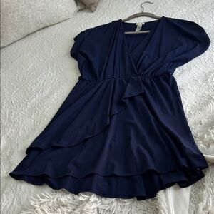 Elegant Navy Blue Flowy Dress